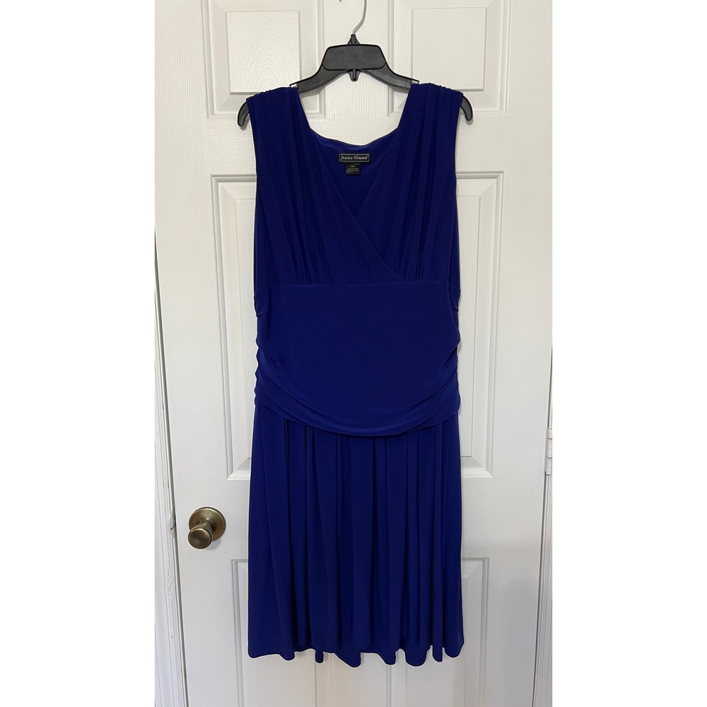 Jessica Howard Royal Blue Ruched V-Neck Cocktail Dress Plus Size 18W